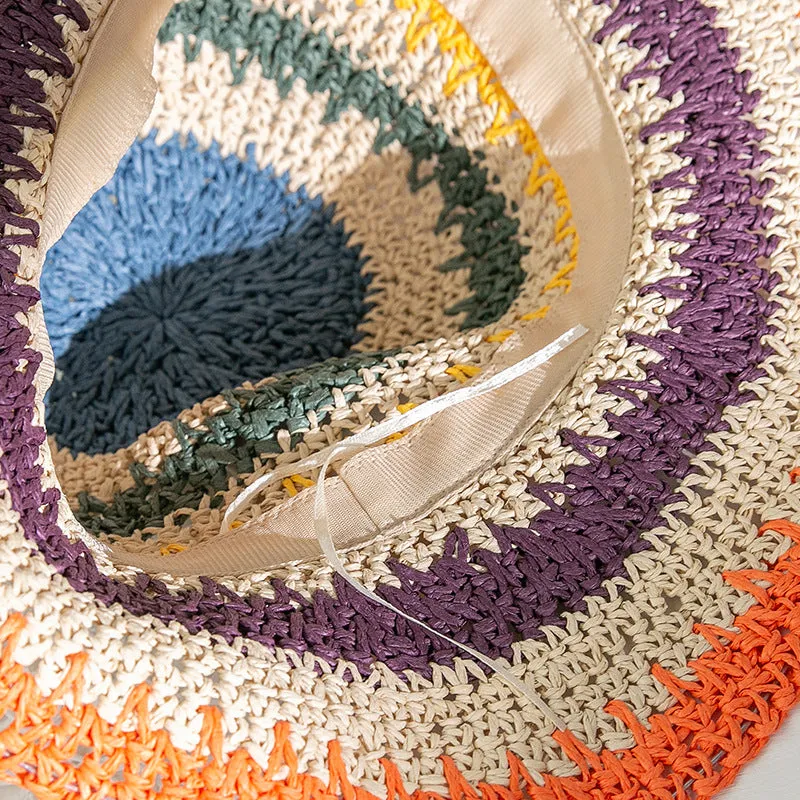 Paziye Straw Woven Rainbow Bucket Hat