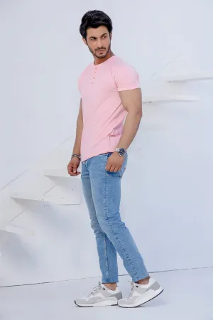 Pink Half Sleeves Henley