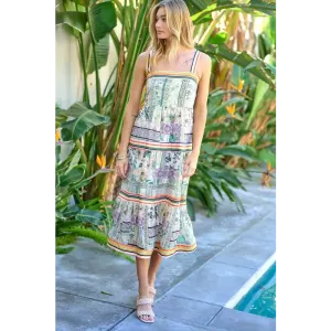 PRINTED SQUARE NECK MIDI DRESS