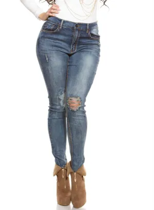 Sexy Curvy Girls Womens Plus size distressed ripped worn look Skinny jeans