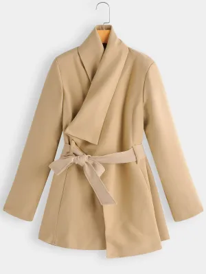 Wholesale Khaki Lapel Collar Long Sleeve Side Pockets Coats