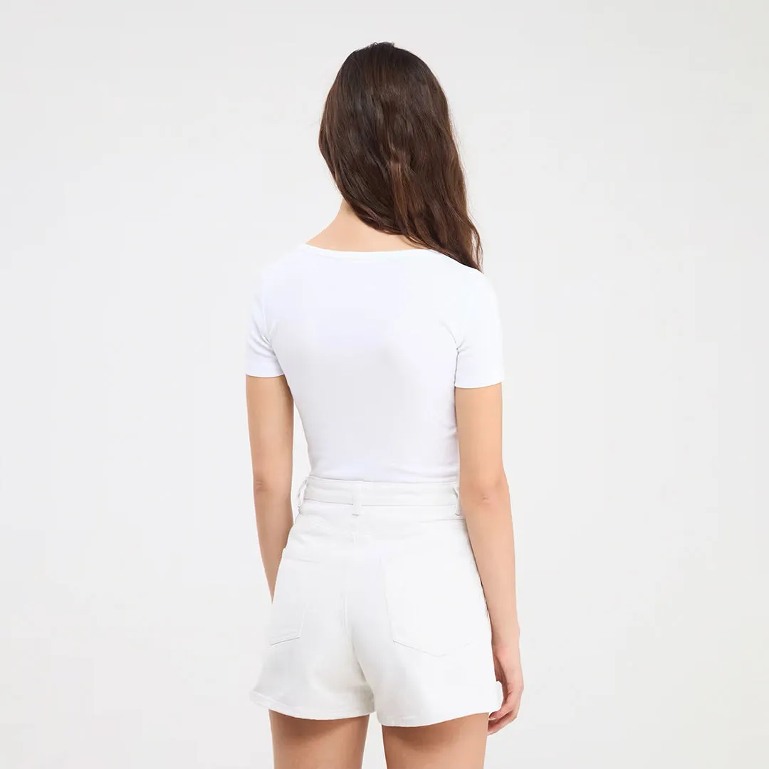 Wide Neckline Fitted Henley T-Shirt